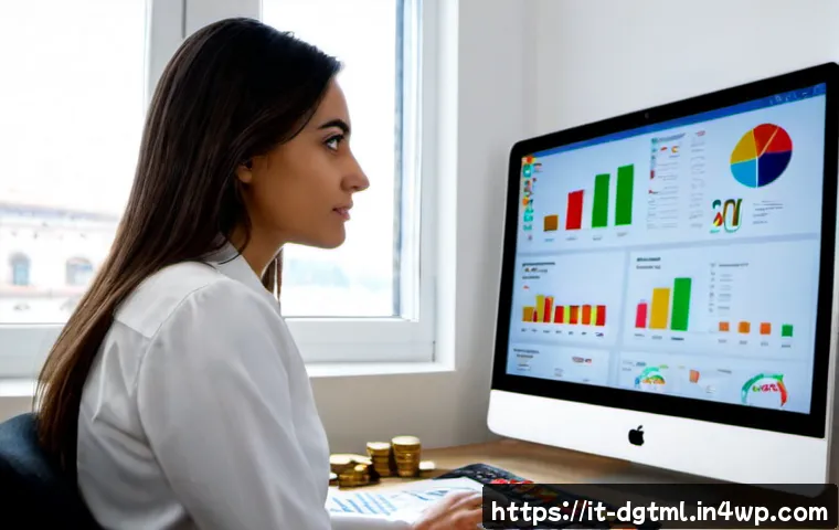 Home 8 디지털 광고 성과를 위한 데이터 기반 의사결정 - Photorealistic Italian digital marketing analyst in a bright Milan office, studying a clean analytic...